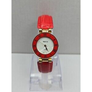Vintage Prevue Timewear V3060 Ladies Red Enamel Bezel Watch New Battery Unique